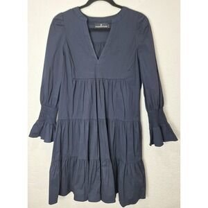 Pomander Place by‎ Tuckernuck Navy Blue Cotton Kenzo Tiered Mini Dress Sz Small